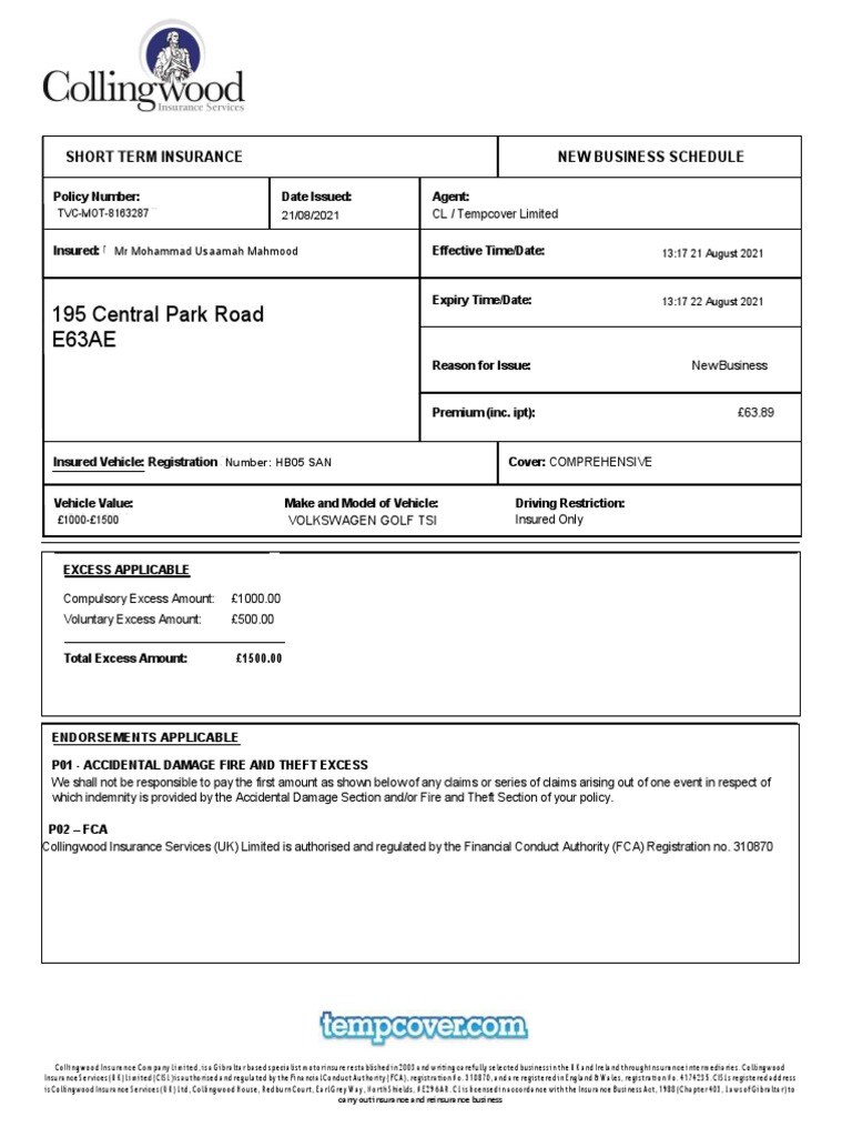 Temp Cover PDF Vehicle Insurance Insurance
