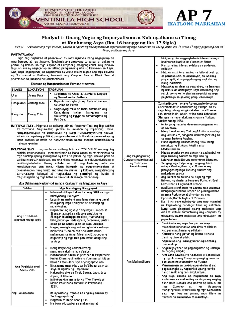 AP 7 - 3rd Quarter - Handouts | PDF