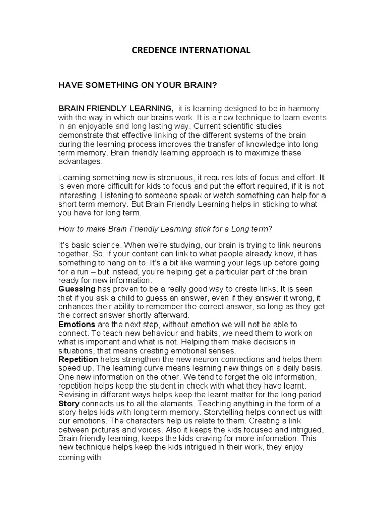 Credence International PDF Learning Memory