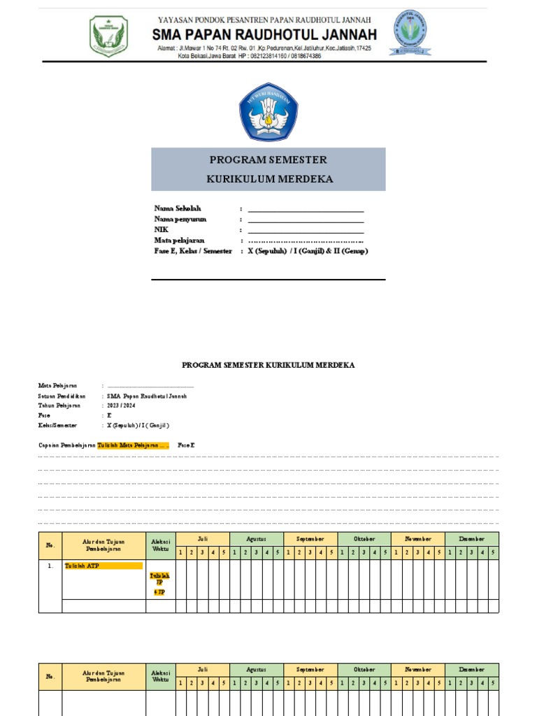 Format PROGRAM SEMESTER SMA | PDF