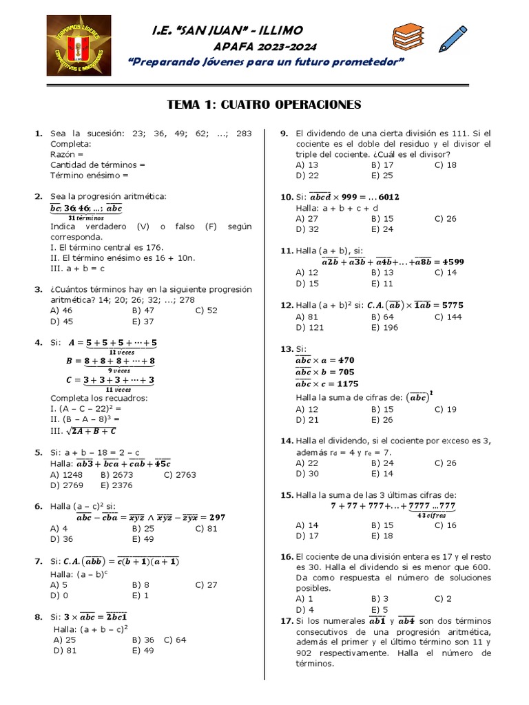 Ejercicios de Matemáticas y Razonamiento | PDF | División (Matemáticas ...