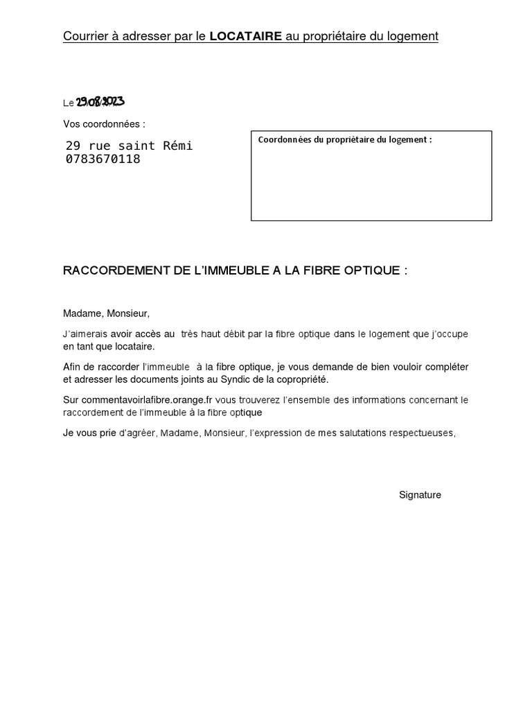 Modèle Lettre Résiliation Bail Meublé Propriétaire
