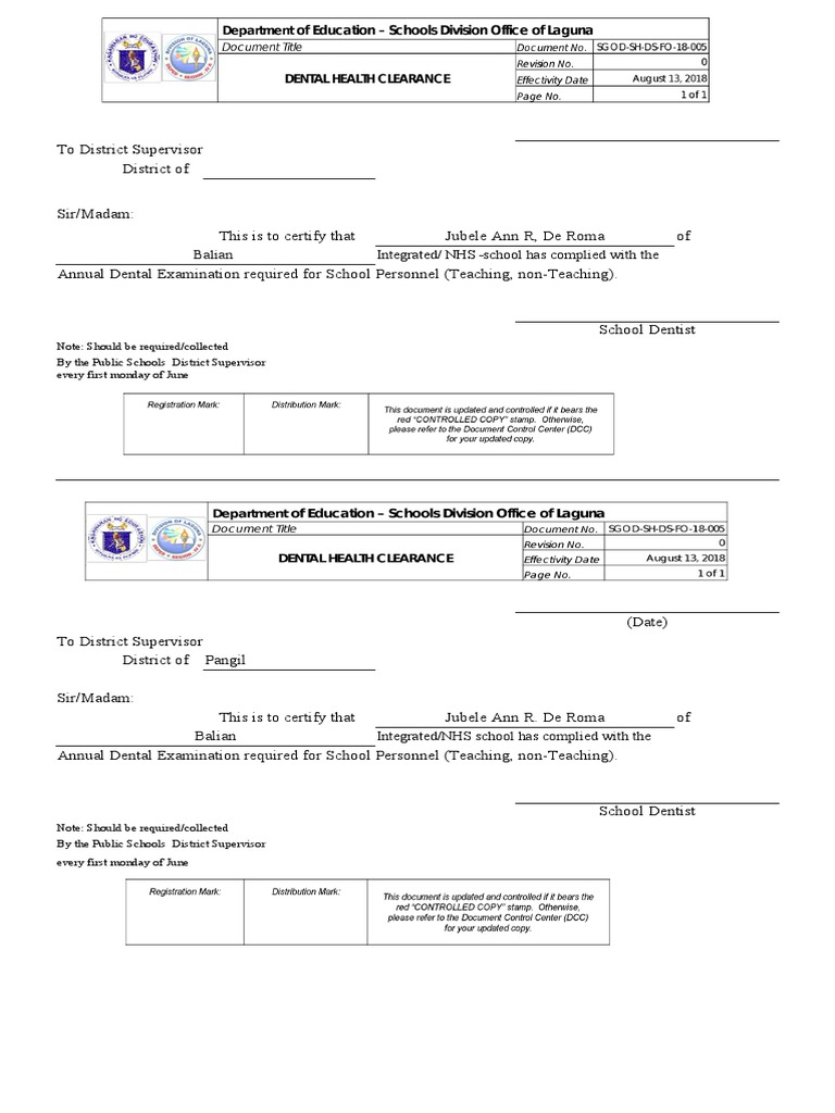 Dental Clearance PDF