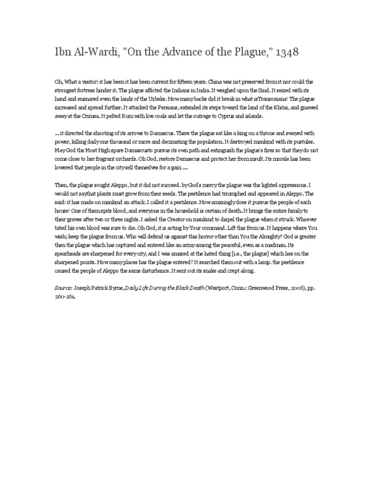 Ibn Al Wardi On The Advance of The Plague 1348 PDF