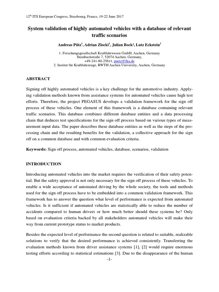 Database for Automated Vehicle Validation | PDF | Data | Simulation