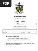 Aldenham School 11 Plus Maths Sample Paper 2015