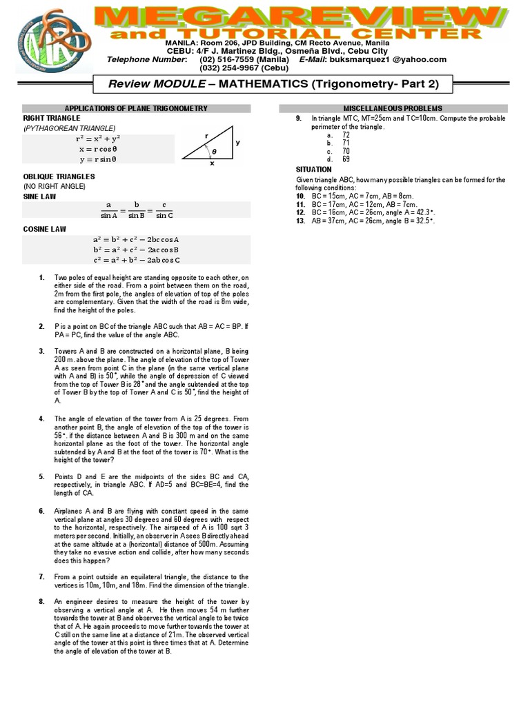 Applications of Plane Trigonometry | PDF | Teaching Methods & Materials