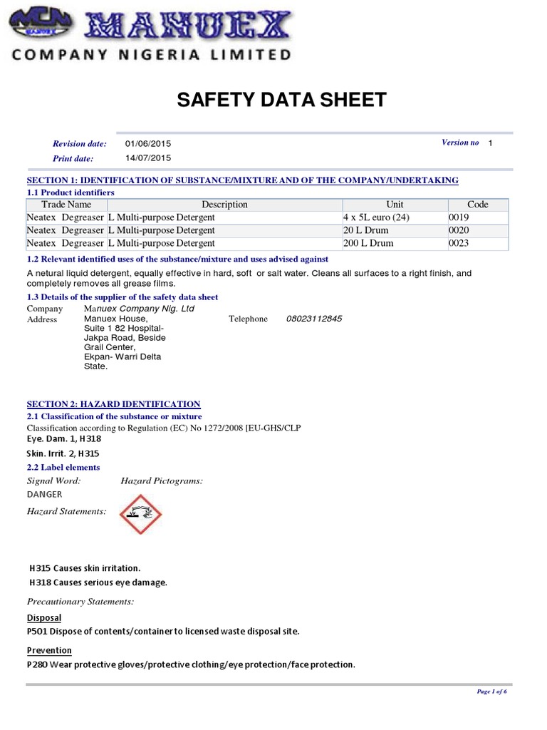 Neatex Degreaser SDS PDF