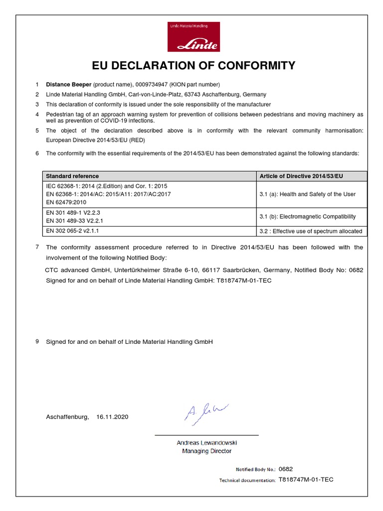 EU Declaration of Conformity for Distance Beeper | PDF