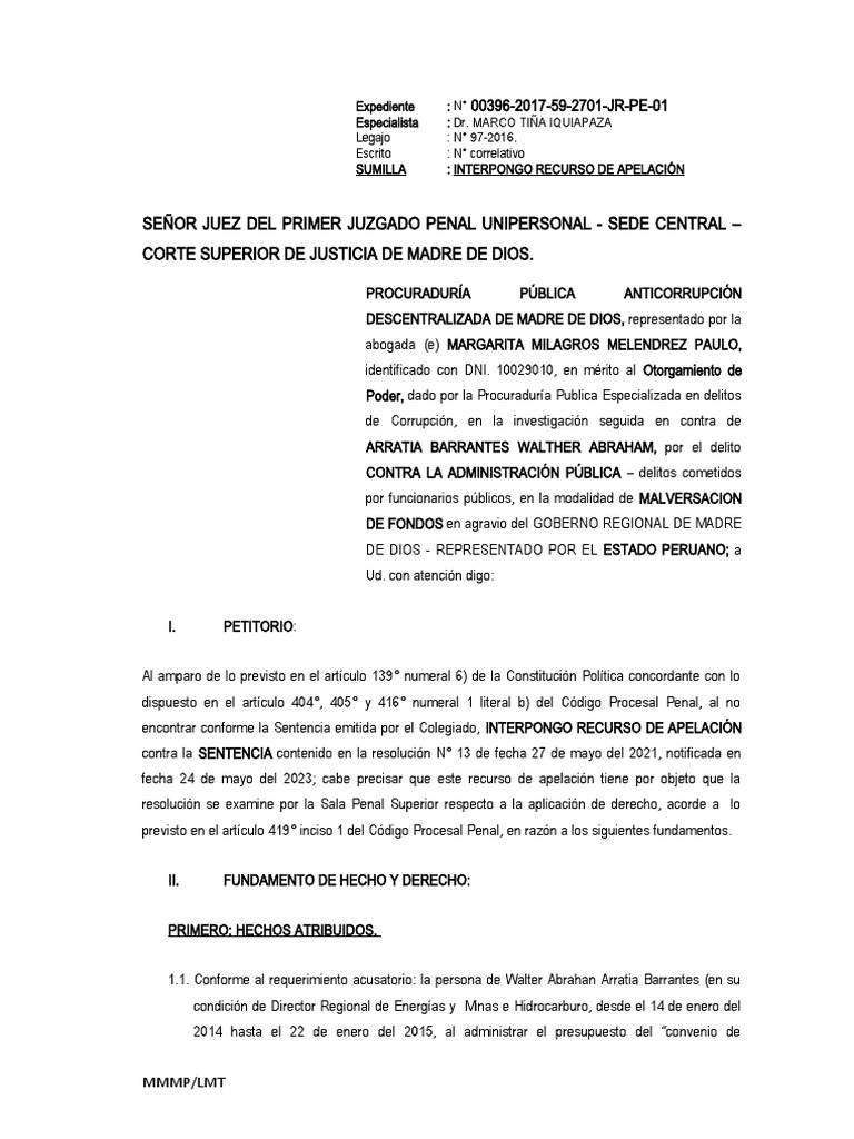 EXP. 396-2017 Apelacion de Sentencia Absolutoria | PDF | Sentencia (ley