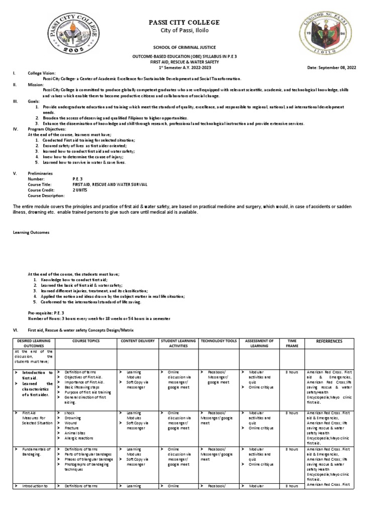 First Aid Rescue Water Safety Syllabus PDF