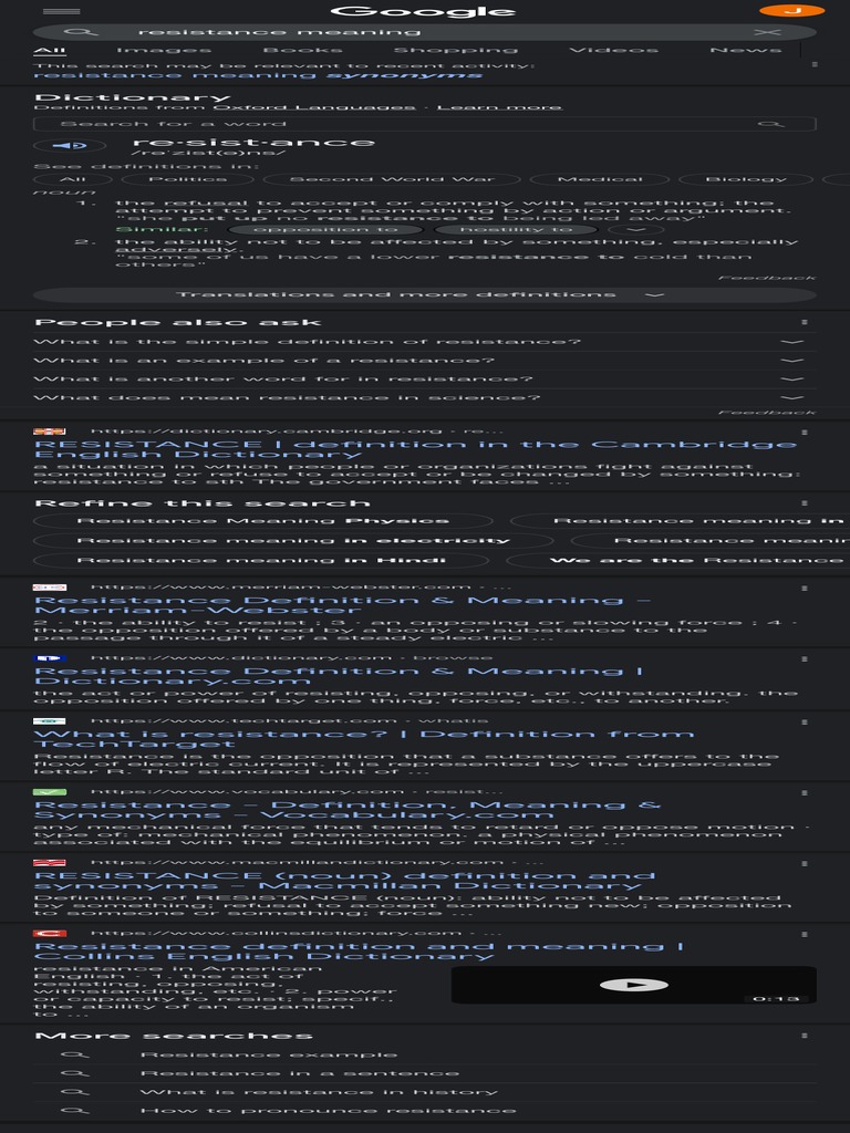 RESISTANCE DEFINITION MEANING intelligence overview