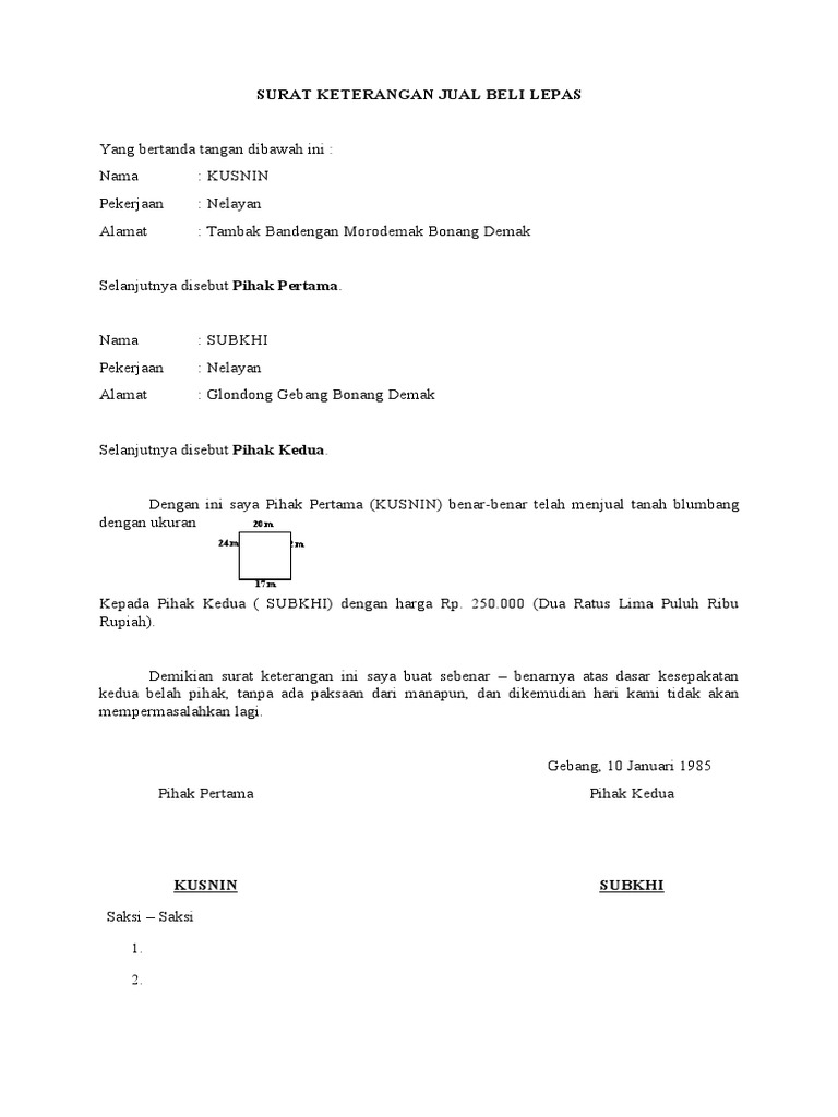 Surat Keterangan Jual Beli Lepas PDF