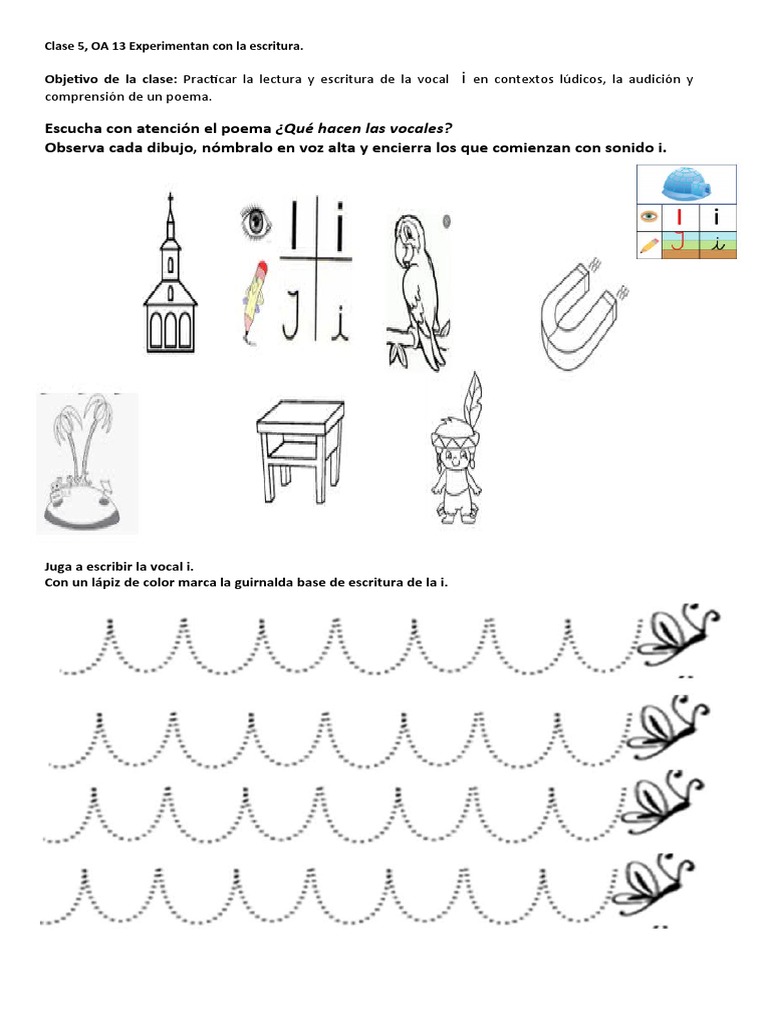 Actividades de Escritura: Vocal I | PDF