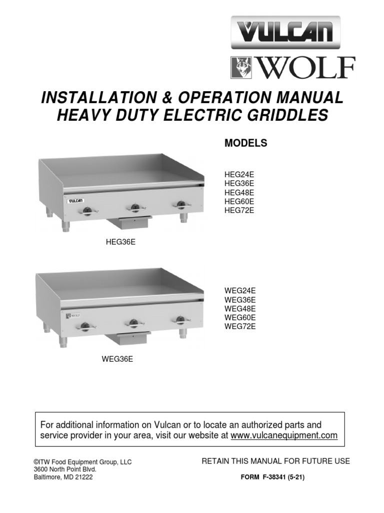 Installation & Operation Manual Heavy Duty Electric Griddles PDF