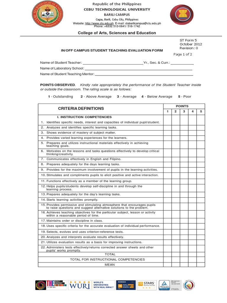 ST FORM 5 ST Evaluation Form Use This PDF