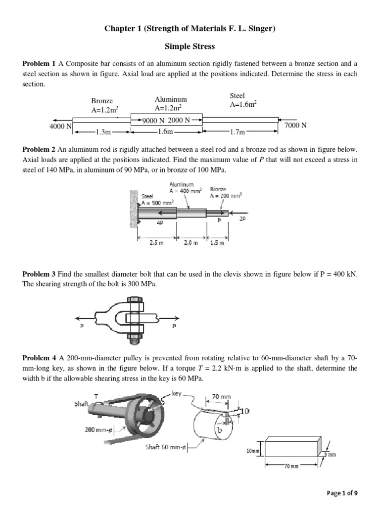 Strength of Materials: Stress and Strain Problems | PDF | Stress ...