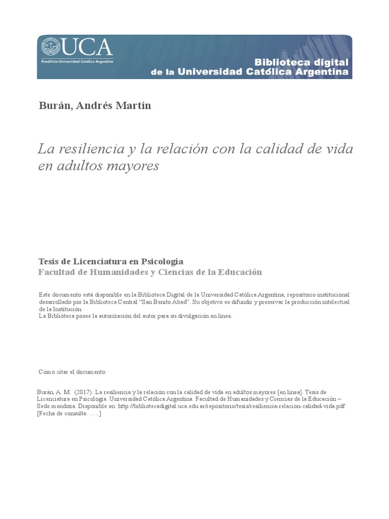 Resiliencia y calidad de vida en mayores | PDF | Adultos | Vejez