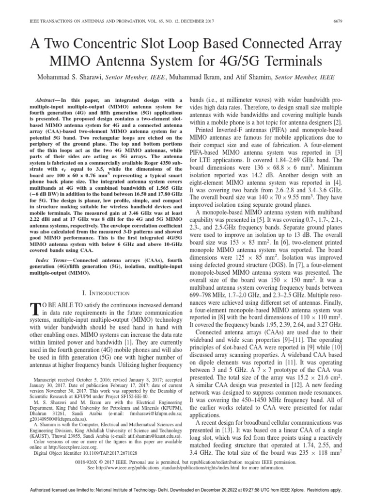 A Two Concentric Slot Loop Based Connected Array MIMO Antenna System ...