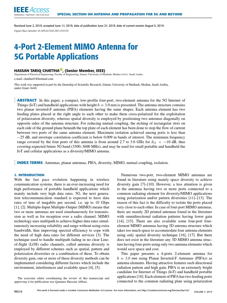4 Port 2 Element Mimo Antenna For 5g Portable Applications Pdf