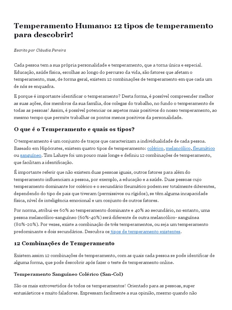 Educamais Temperamento Humano 12 Tipos PDF Temperamento 