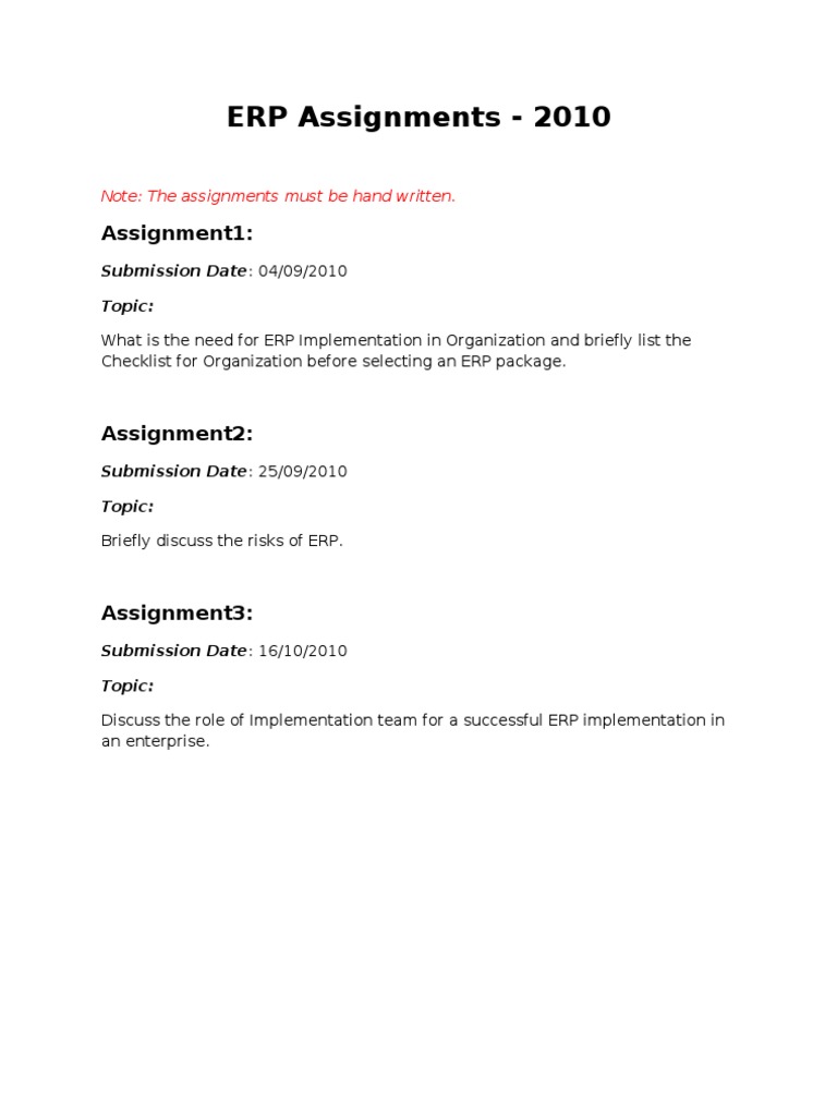 ERP Assignments Overview - 2010 | PDF