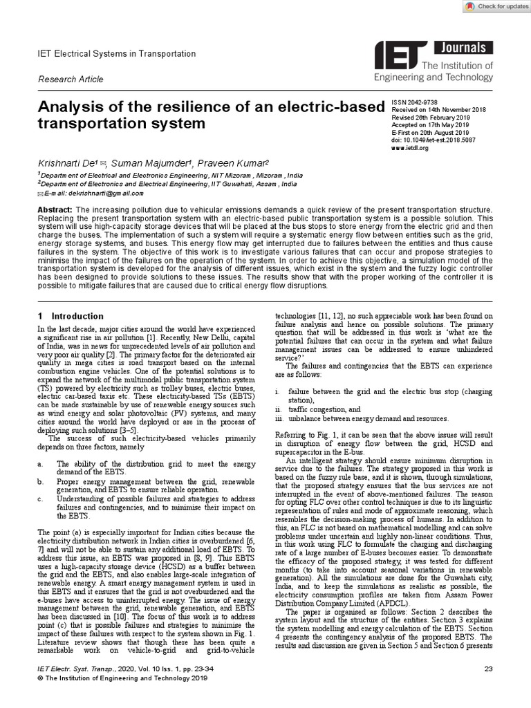 Resilience Analysis of Electric Transport | PDF