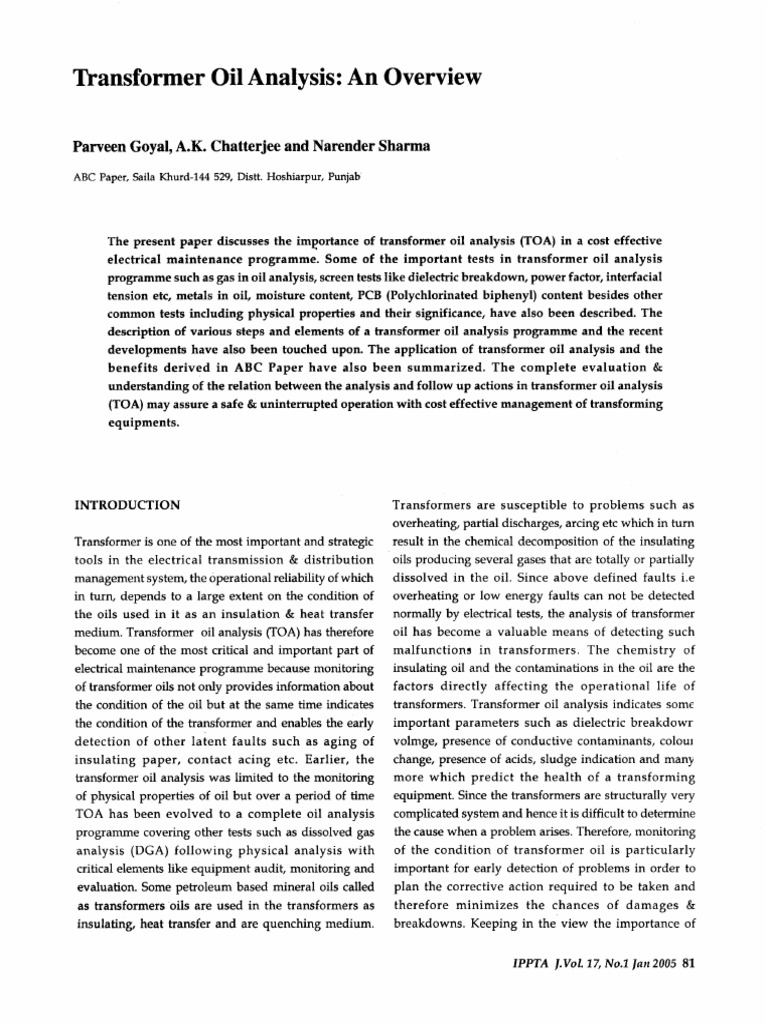 IPPTA 171 81 85 Transformer Oil Analysis | PDF | Technology & Engineering