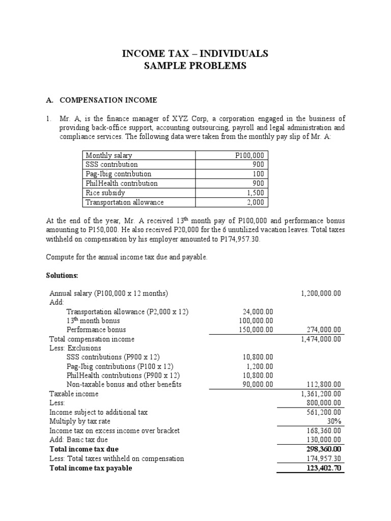 Income Tax Individual Sample Problems | PDF | Taxes | Income Tax