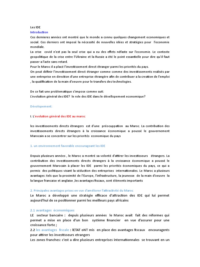 Évolution des IDE au Maroc | PDF | Maroc | Libre-échange