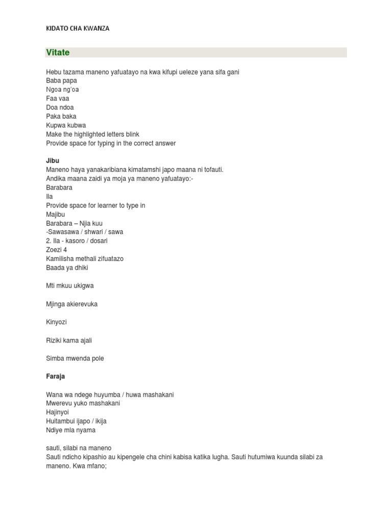 Kcse Kiswahili Form 1 Notes | PDF