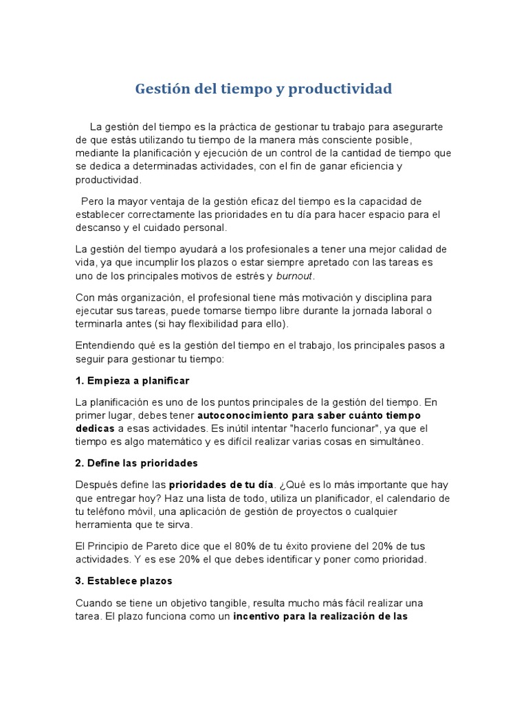 Estrategias de Gestión del Tiempo y Productividad | PDF | Gestión del ...