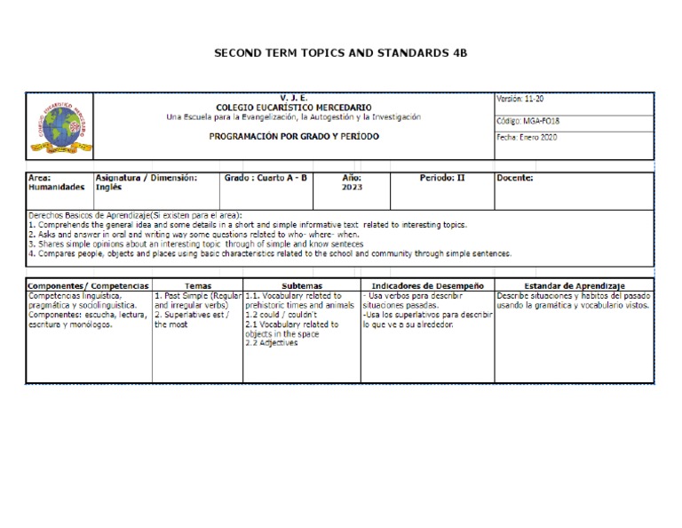 Second Term Topics and Standards 4B PDF