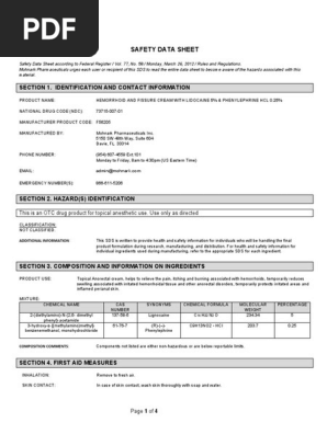 Lidocaine & Phenylephrine SDS | PDF | Personal Protective Equipment
