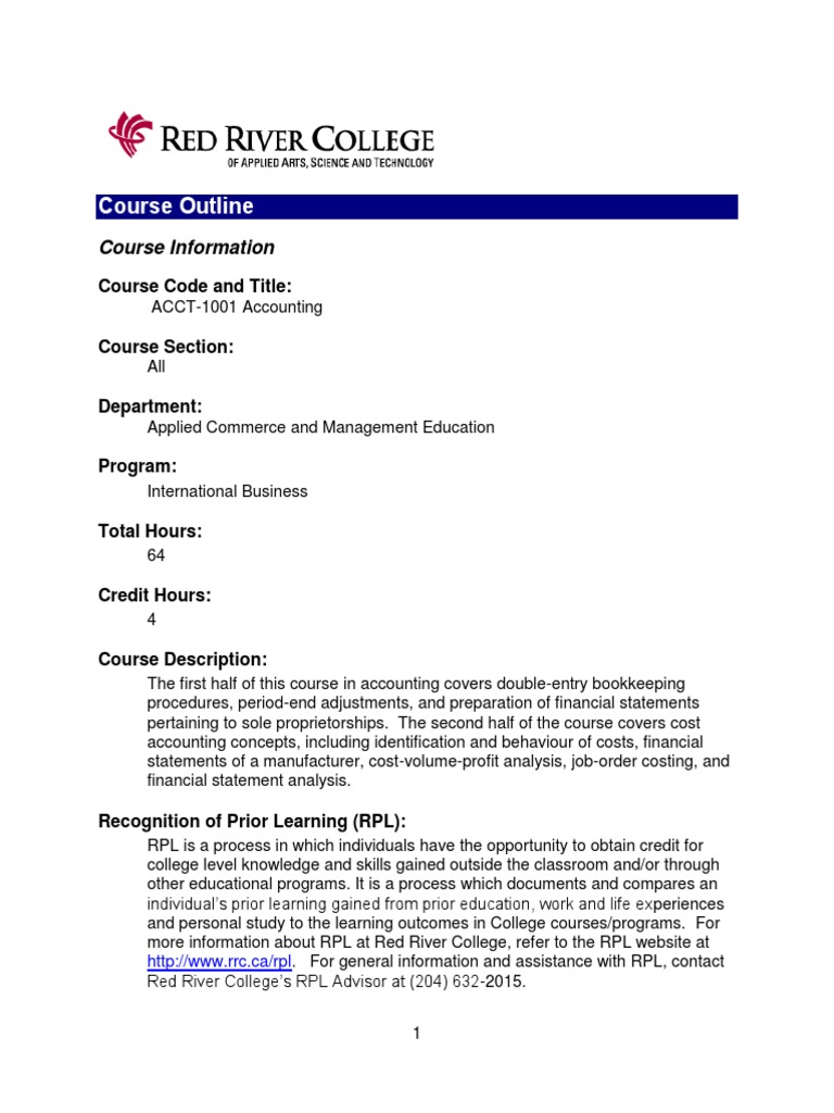 ACCT-1001 Accounting Course Outline | PDF | Debits And Credits | Business