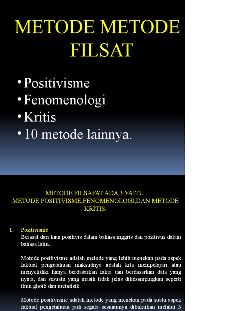 Metode Filsafat: Positivisme, Fenomenologi, Kritis | PDF