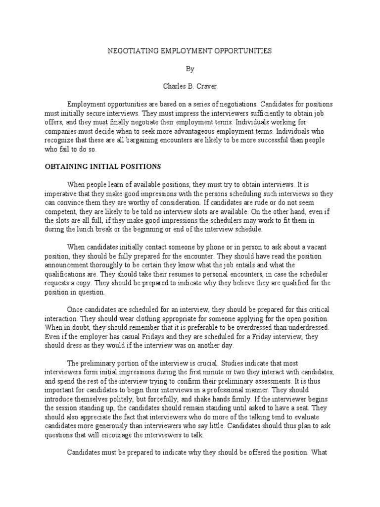 Negotiating Employment Opportunities | PDF | Employee Benefits | Salary