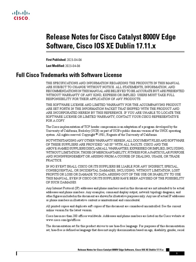 c8000v Releasenotes 17 11 | PDF | Cloud Computing | Virtual Machine