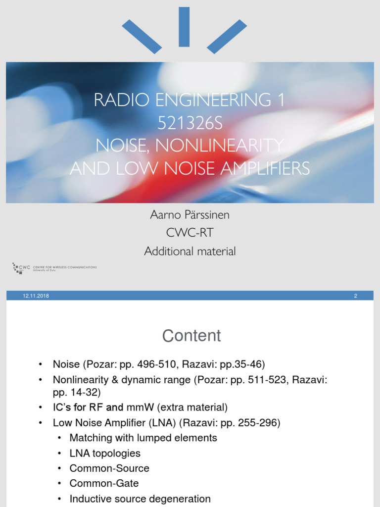 Low Noise Amplifiers in RF Design | PDF | Amplifier | Cmos