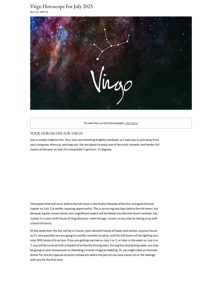 Virgo Horoscope For July 2023 Susan Miller Astrology Zone PDF
