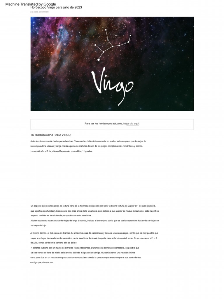 Virgo Horoscope for July 2023 Susan Miller Astrology Zone. Español
