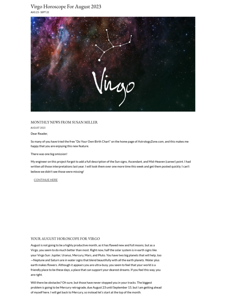 Virgo Horoscope For August 2023 Susan Miller Astrology Zone PDF