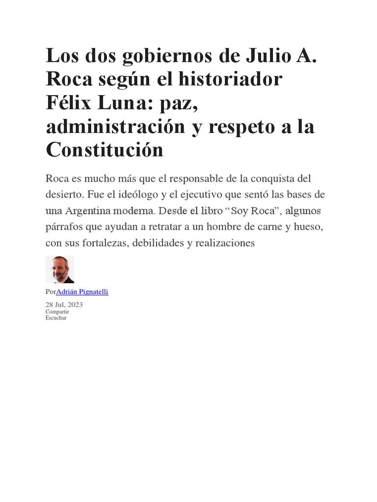 Roca: Paz y Progreso en Argentina | PDF | Argentina
