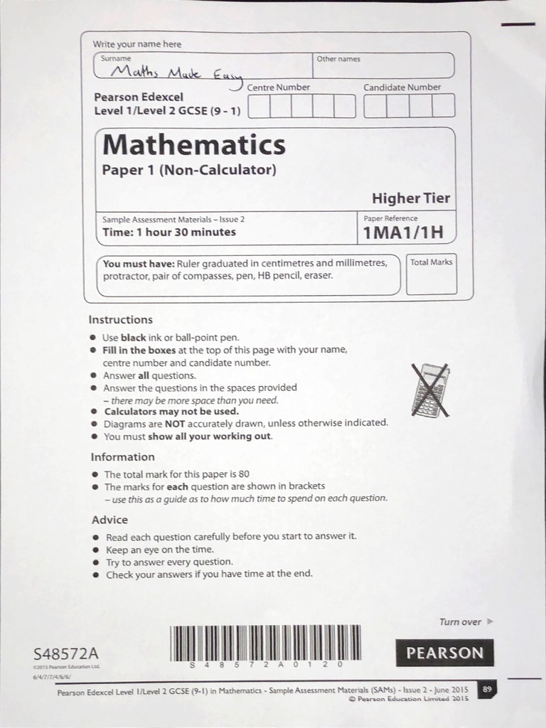 November 2023 Maths Paper 1 Edexcel Higher Exam