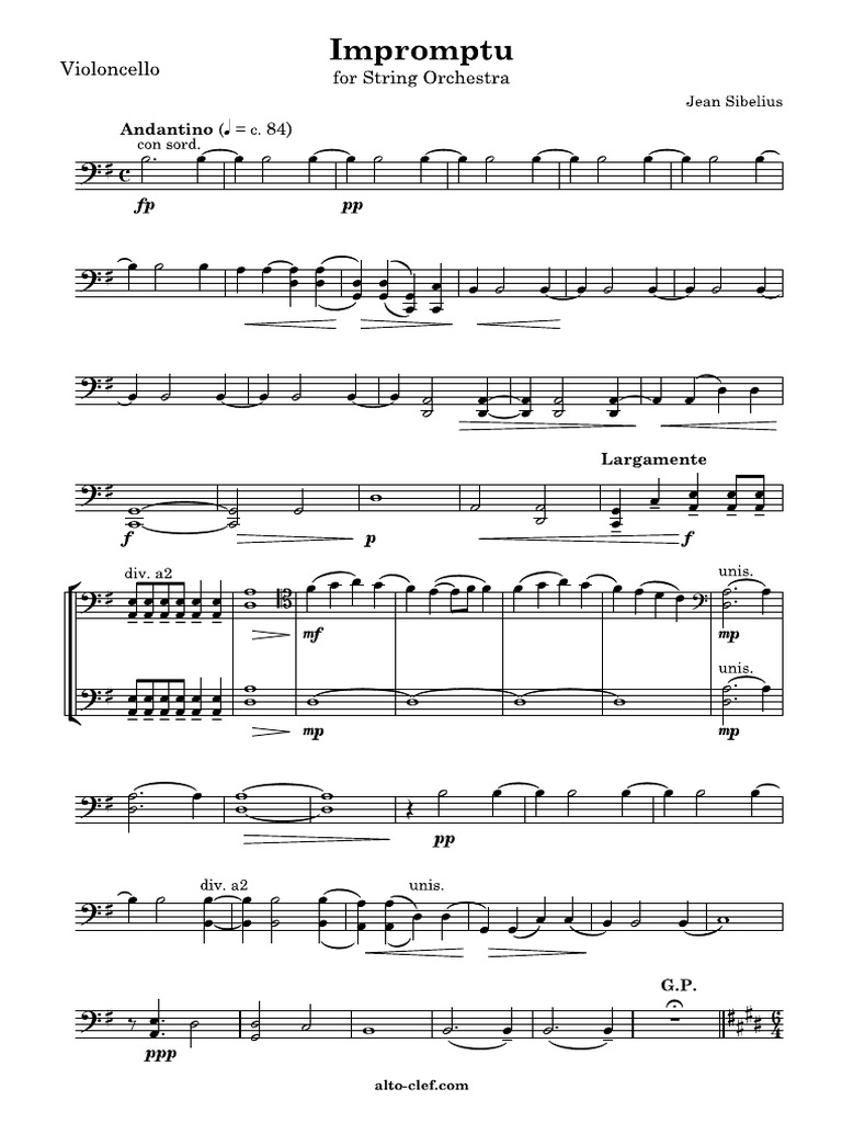 Sibelius Impromptu String Orch Cello | PDF