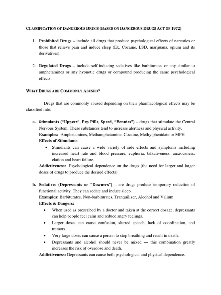 Classification of Dangerous Drugs PDF Stimulant Narcotic