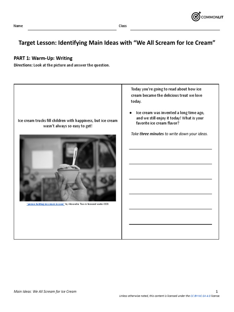 We All Scream For Ice Cream Target Lesson STUDENT COPY PDF Ice