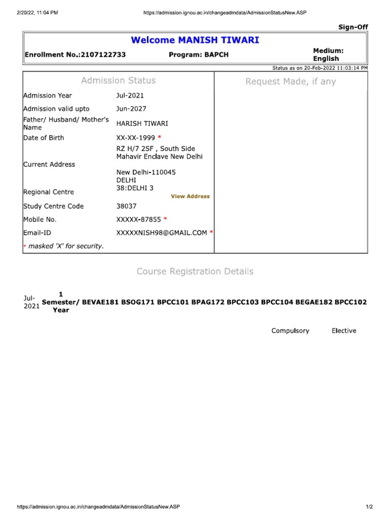 Ignou Ba Psychology Course Code
