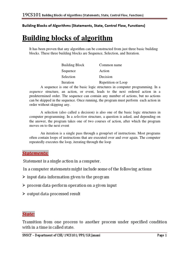 Building Blocks of Algorithms (Statements, State, Control Flow ... image.