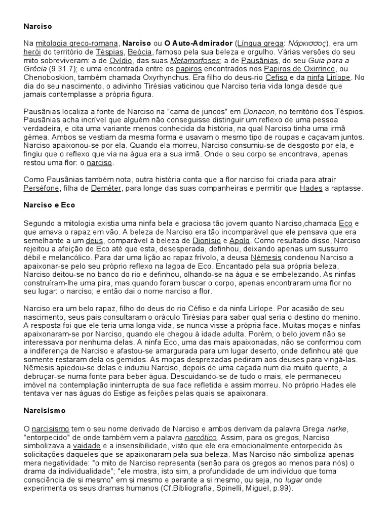 Narciso Pdf Mitologia Divindades Gregas